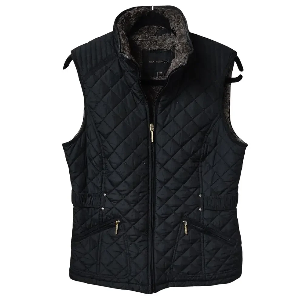 Weatherproof Ultra Soft Cozy Lining Quilted Black Vest Womens Size Small